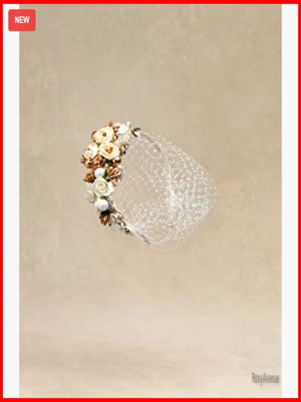 Vintage Fascinator Veil Headband with Mesh Flower Pearl Bridal Wedding